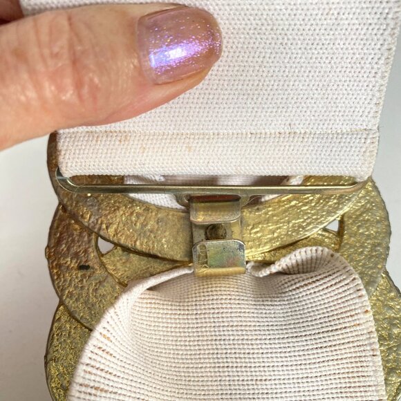 Retro Enamel Swirl Belt Buckle 3-Ring Large Green Blue Peach Goldtone 4.5x3.5in - Picture 8 of 12